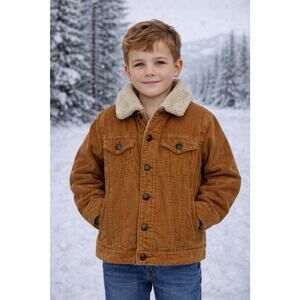 Authentic GAP Kids Boys Sherpa Lined Brown Corduroy Jacket Coat Medium Ages 8-9
